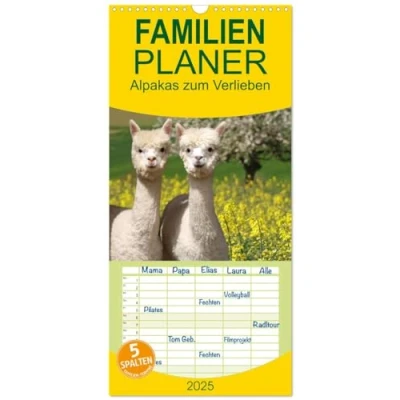 Abbildung von Familienplaner 2025 Alpakas zum Verlieben mit 5 Spalten (Wandkalender, 21 cm x 45 cm), CALVENDO