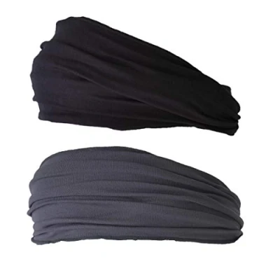 Abbildung von Dünnes Lauf Stirnband Sport Haarband Herren, Bandana Damen Sommer Japanische Mode Lang, Loop Tuch Zum Binden Schwarz Dunkelgrau 2 Pack