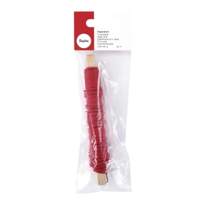 Abbildung von Rayher Hobby 24116287 Papierdraht, 0,55 mm ø, auf Holzwickel 50 g, ca. 20 m, Basteldraht, Papier umwickelter Draht, klassikrot