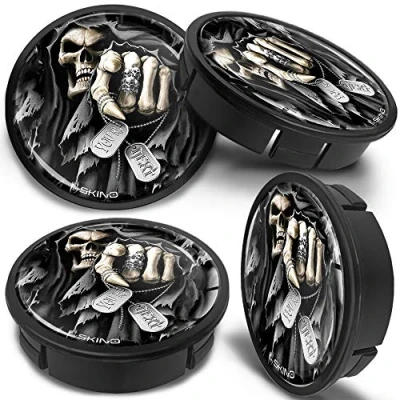 Abbildung von SkinoEu 4 x 60mm Universal Schwarz Schädel Alufelgen Nabenkappen Felgen Kappen Felgendeckel Radkappen Radnabendeckel Nabendeckel Felgenkappen CX 33
