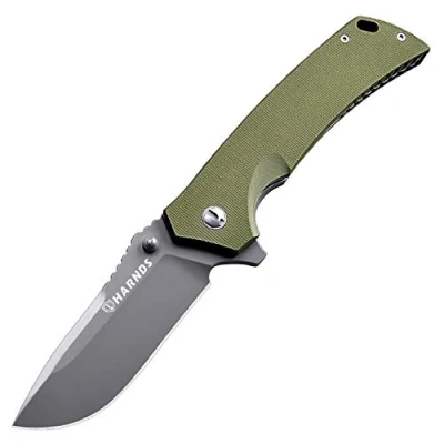 Abbildung von HARNDS Tragbares Klappmesser mit G10 Griff, D2 Edelstahl Mehrzweckmesser Wellenschliff für Jagd, Camping, Survival (CK7205 Titanium Grau)