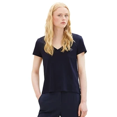 Abbildung von TOM Tailor Denim MIT Vausschnitt Tshirt basic, Damen, Größe: Large, Sky captain blue