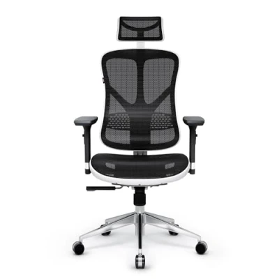 Abbildung von Diablo V Basic Bürostuhl Ergonomisch Schreibtischstuhl Drehstuhl mit integrierter Lendenwirbelstütze 3D Armlehnen Verstellbare Kopfstütze Wippfunktion Höhenverstellbar (weiß/schwarz)