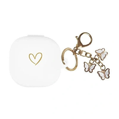 Abbildung von AIIEKZ Kompatibel mit Samsung Galaxy Buds FE/Buds 2 / Pro/Buds Live/Buds Pro, weiche Silikonhülle goldenem Herzmuster süßem Schmetterlings Schlüsselanhänger (Weiß)