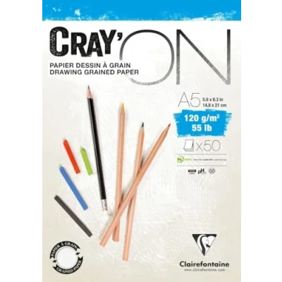 Abbildung von Clairefontaine 975019C Zeichenblock Cray’On (120 g, ideal für Trockentechniken, 50 Blatt, DIN A5, 14,8 x 21 cm, kopfseitig geleimt) extra weiß