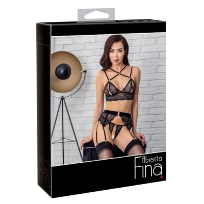 Abbildung von 3 teiliges Straps Set aus Spitze mit Samtdetails