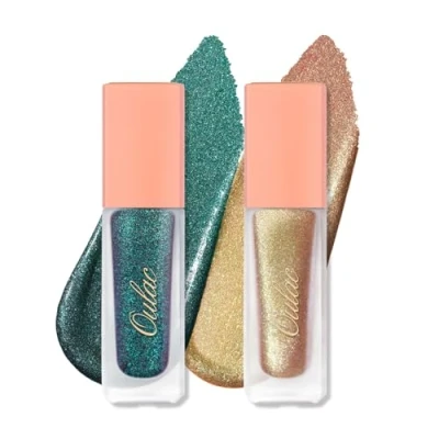 Abbildung von Oulac Flüssig Lidschatten Set Glitzer Metallic zum Aufhellen der Augen Liquid Eyeliner mit Funkeln Finish Glattes Schimmer Make up Vegan&amp; Cruelty Free 2Pcs