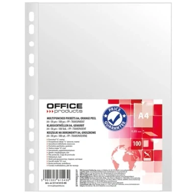 Abbildung von OFFICER PRODUCTS 21141415 90/100 Stück/Din A4/Genarbt Oben Offen Klarsichthüllen Sicht Hüllen Gelochte Plastikhülle für Dokumente Papiere Akten Ordner/PP/Transparent 50 Mikron,Transparente