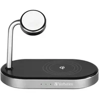 Abbildung von Verbatim 3 in 1 Qi MFi Wireless Fast Charger WCS 02, für iPhone, Apple Watch &amp; fähige Geräte, Handy Ständer mit induktiver Ladestation, kabelloses Ladegerät Apple, Samsung und mehr