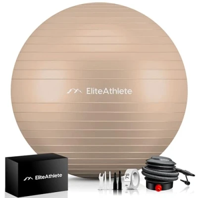 Abbildung von EliteAthlete Gymnastikball Sitzball Büro ergonomisch mit Anti Burst System Fitness Pilates Schwangerschaft Schwangerschaftsball Fitnessball Yogaball Yoga Ball 65cm inkl. Luftpumpe