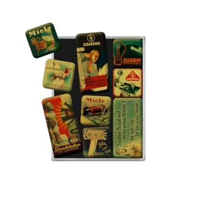 Abbildung von Nostalgic Art Retro Kühlschrank Magnete, 9 Stück, Traditionsmarken Geschenk Idee für Nostalgie Fans, Magnetset Magnettafel, Vintage Design
