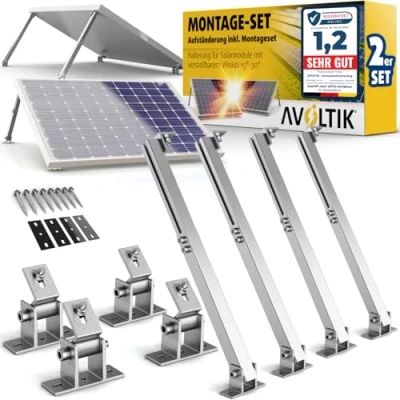 Abbildung von Avoltik 2x Solarpanel Halterung I Solarmodul Balkonkraftwerk aus Aluminium Aufständerung mit verstellbarem Winkel 0 60 für Dach, Balkon, Boden zwei Solarmodule