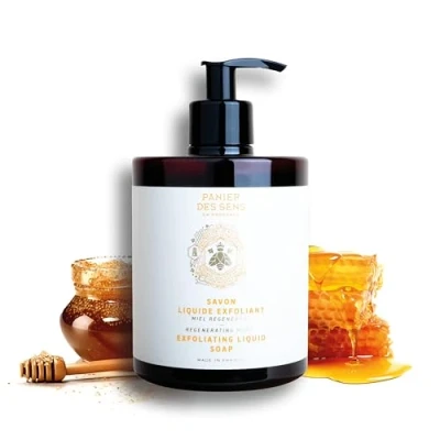 Abbildung von Panier des Sens Marseiller Flüssige Handseife Honig Peeling Handwäsche 96% natürliche Inhaltsstoffe Feuchtigkeitsspendende Seife mit Kokosnussöl Nachfüllbare Flüssigseife Bad &amp; Küche 500 ml