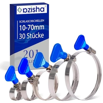 Abbildung von Azisha Schlauchschellen Edelstahl 30 Stück 5 Größen Mischen 10 70 mm Schellen Set Mehrzweck Schlauchklemme Schlauchschelle Flügelmutter für Wasser, Gas und Pool Schlauch