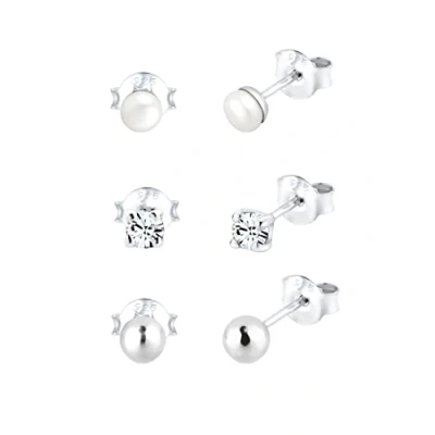 Abbildung von Elli Ohrringe Damen Ohrstecker Set basic minimal mit Süßwasserperlen und Kristallen in 925 Sterling Silber