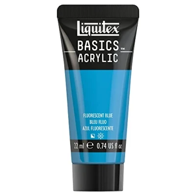 Abbildung von Liquitex 8870498​ Basics Acrylfarbe Blau Fluo​, 22ml Tube, lichtecht, wasserfest, zum Malen und Dekorieren von Holz, Metall, Keramik, Kunststoff, Leinwand