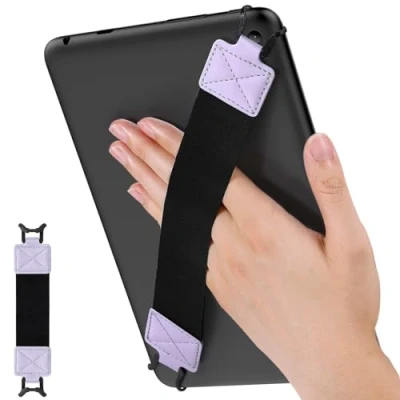 Abbildung von MoKo Handschlaufe für 9&quot; 11&quot; iPad/iPad Pro/iPad Air/Kindle Fire HD/Samsung/Lenovo Tablet, Elastisches Halteband Leicht und Tragbar Tablet Fingerhalterung Griff Halter, Schwarz Gurt, Taro Violett