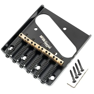 Abbildung von Wilkinson M Series 54mm Vintage Telecaster Brücke Bridge 6 Messing Saitenreiter Steg für Tele Style E Gitarre, Schwarz