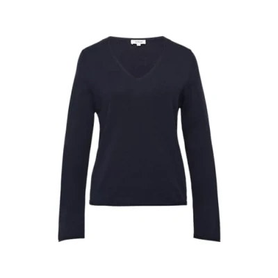 Abbildung von s.Oliver Feinstrickpullover mit V Ausschnitt und Rollkante am Saum Navy 38