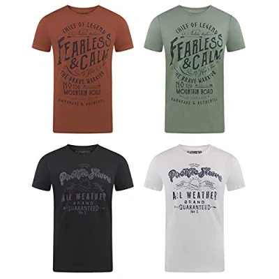 Abbildung von riverso Herren T Shirt Rundhals RIVLeon 4er Pack O Neck Kurzarm Print Tee 100% Baumwolle Regular Fit Grün Blau Weiß Grau Rot Orange M, Größe:M, Farbe:Farbmix 17