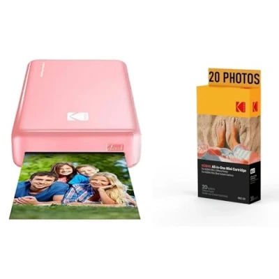 Abbildung von KODAK Pack Fotodrucker PM220 und Kartusche MSC20 Fotos 5,4 x 8,6 cm, WiFi, kompatibel mit iOS Android Rosa