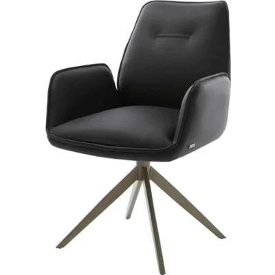 Abbildung von Drehstuhl Zoa Flex Echt Leder Schwarz Kreuzgestell breit Effektfinish Titan 360 drehbar Wippfunktion Taschenfederkern