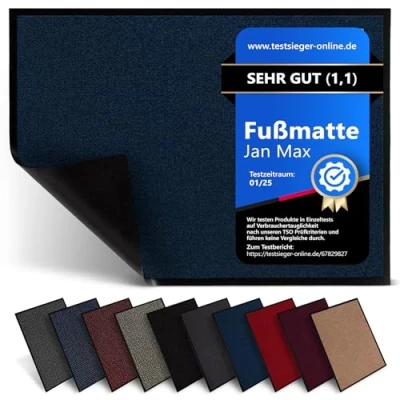Abbildung von Jan Max Schmutzfangmatte 5 Größen Fußmatte für Innen und Außen Sauberlaufmatte in blau 60 x 90 cm