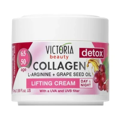 Abbildung von Victoria Beauty Collagen Creme mit Hyaluronsäure, Niacinamide, Traubenkernöl und L Arginine, straffende Gesichtscreme, Augencreme gegen dunkle Augenringe Tränensäcke, 50ml