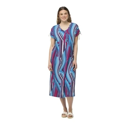Abbildung von Ulla Popken Print Vneck CAP Sleeve Jerseykleid, Damen, Größe: 42/44, Magnolia red