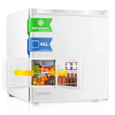 Abbildung von FOHERE Mini Kühlschrank 46L mit Eisfach Getränkekühlschrank Temperaturregelung, Energiesparend, Leise Klein Ideal für Küche, Büro, Schlafzimmer Wechselbarer Türanschlag Weiß
