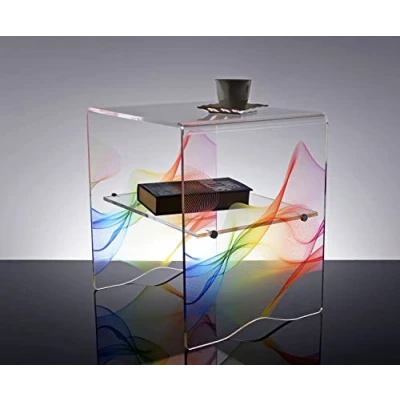 Abbildung von Slato Niedriger Couchtisch in modernem Design aus Acryl, transparent mit ungiftigem Aufdruck Maia