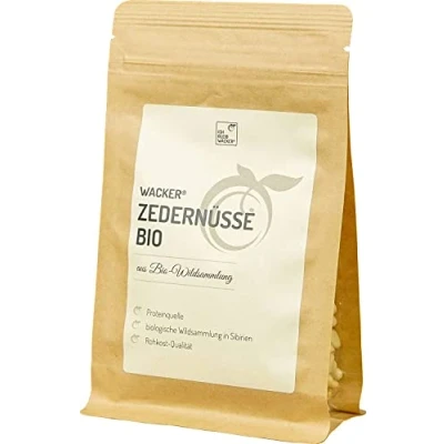 Abbildung von Wacker Zedernüsse Bio 150g. Aus biologischer Wildsammlung in Sibirien. Rohkost Qualität. Natürliche Proteinquelle. Vegan &amp; glutenfrei.