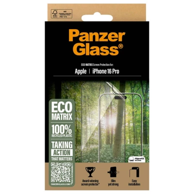 Abbildung von Apple iPhone 16 Pro Schutzfolie PanzerGlass Matrix Recycled Ultra Wide Fit Anti Bacterial Screenprotector incl. applicator ﻿Ultra