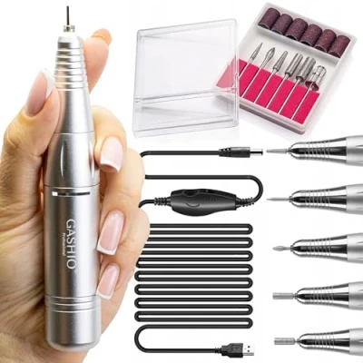 Abbildung von GASHIO® Mini Nagelfräser Für Gelnägel auf USB Professional Elektrische Nagelfeile 30,000 U/MIN Mit Einem Satz Ausstecher und Fußpedal Maniküre Pediküre Komplettes Set Nail Drill