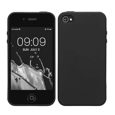 Abbildung von kwmobile Hülle kompatibel mit Apple iPhone 4 / 4S weiches TPU Silikon Case Cover geeignet für kabelloses Laden Schwarz
