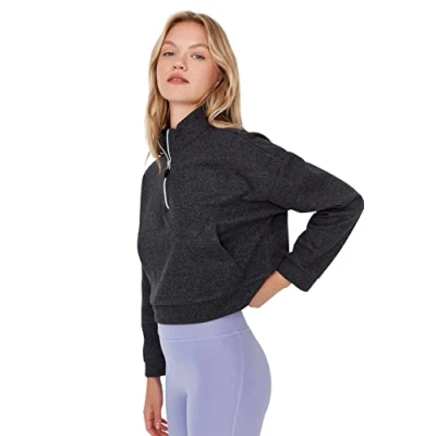 Abbildung von TRENDYOL Damen mit Stehkragen, Einfarbig Sweatshirt, Schwarz, M EU