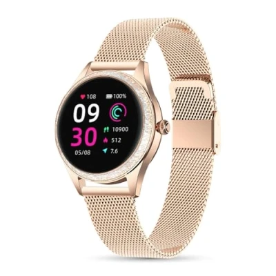 Abbildung von LUNIQUESHOP Smart Watch LSLUXE Brilliant Frau Blutdruck Uhr Smartwatch Damen Schrittzähler Fitness Herzfrequenzmesser wasserdichte Rosegold