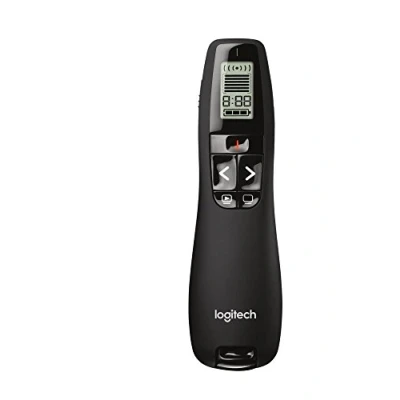 Abbildung von Logitech R700 Presenter, Kabellose 2.4 GHz Verbindung via USB Empfänger, 30m Reichweite, Roter Laserpointer, LCD Display mit Timer und Batterieanzeige, 6 Tasten, PC Schwarz