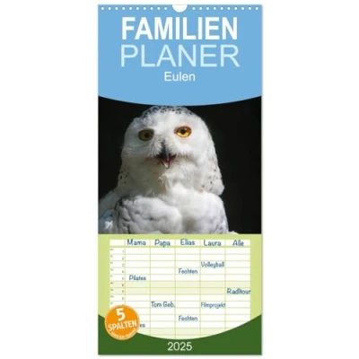 Abbildung von Familienplaner 2025 Eulen mit 5 Spalten (Wandkalender, 21 cm x 45 cm), CALVENDO