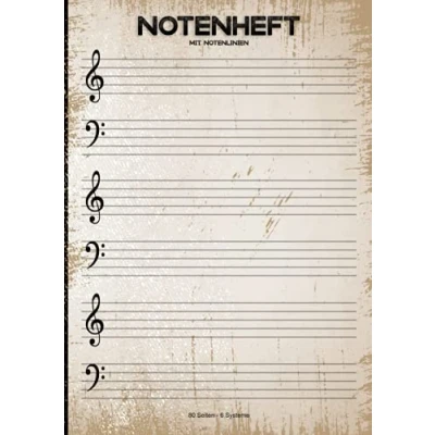 Abbildung von Notenheft Mit Notenlinien: DIN A4 Für Klavier Piano Und Keyboard Ideal Zum Lernen Aufschreiben Von Noten Kompositionen Pianisten ... 80 Seiten 6 Systemen Großem Abstand