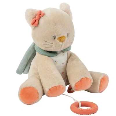 Abbildung von Nattou Aktiv Kuscheltier aus Baumwolle und Velours, Mit Musik Silikon Beißring, Katze Lana, Ca. 30 cm, Mila, Zoë Beige