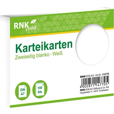 Abbildung von RNK Karteikarten A7 blanko weiß VE=100 Stück