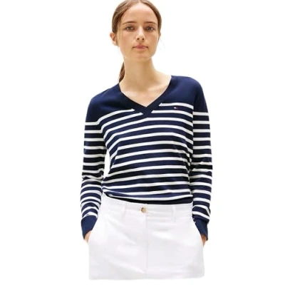 Abbildung von Tommy Hilfiger Stitch Sweater Strickpullover, Damen, Größe: Medium, Dark night navy