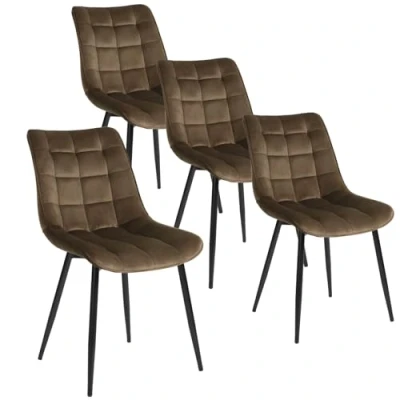 Abbildung von WOLTU 4 x Esszimmerstühle 4er Set Esszimmerstuhl Küchenstuhl Polsterstuhl Design Stuhl mit Rückenlehne, Sitzfläche aus Samt, Gestell Metall, Braun, BH142br
