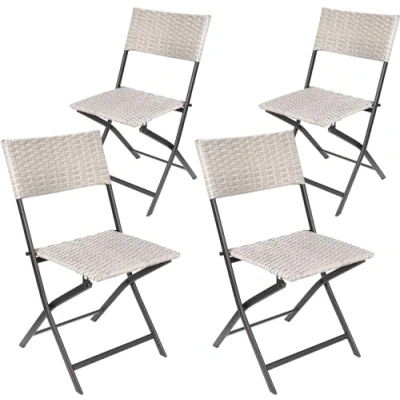 Abbildung von BRUBAKER Campingstuhl Lugano Polyrattan Klappstuhl wetterfest und robust (Balkonstuhl klappbar, 4 St), Camping Stuhl für Garten Balkon Terrasse Gartenstuhl Grau Beige
