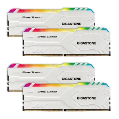 Abbildung von 【RGB DDR4 RAM】 GIGASTONE Game Turbo 32GB Kit (4x8GB) 3200MHz PC4 25600 CL 16 18 40 Intel XMP 2.0 AMD Ryzen 1.35V UDIMM 288 Pin Unbuffered NNicht ECC ungepuffert Desktop Arbeitsspeicher Weiß