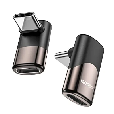 Abbildung von MOGOOD USB C 90 Grad Adapter, Stecker zu Buchse Extender Adapter Typ Datenübertragung PD100W schnelles Aufladen und 8K@60Hz Video durchlaufen, für Steam Deck Zubehör mehr Geräte