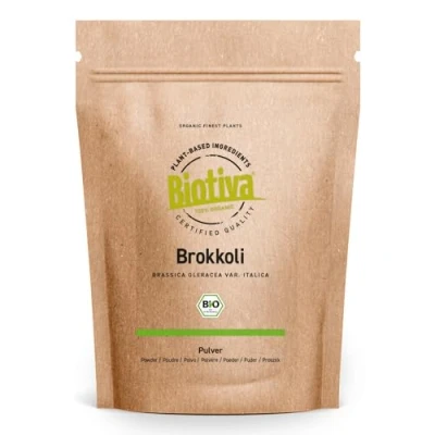 Abbildung von Brokkoli Pulver Bio 100g Brokkolipulver hochdosiert Abgepackt und zertifiziert in Deutschland Vegan Biotiva