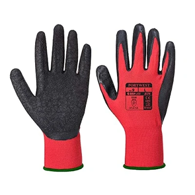Abbildung von Portwest Flex Grip Latex Handschuh, Größe: L, Farbe: Rot/Schwarz, A174R8RL