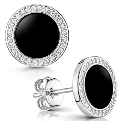 Abbildung von Materia Paar Ohrstecker Damen Ohrringe Onyx Schwarz Zirkonia SO 394, 925 Sterling Silber, rhodiniert
